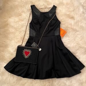 Ramy Brook 2 Black Amelie Dress | Lamb Leather Panels, Gift $395 NWT